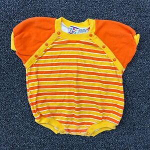 Vintage Circo Baby Romper Orange Yellow Striped Snap Bodysuit 100% Cotton 18M